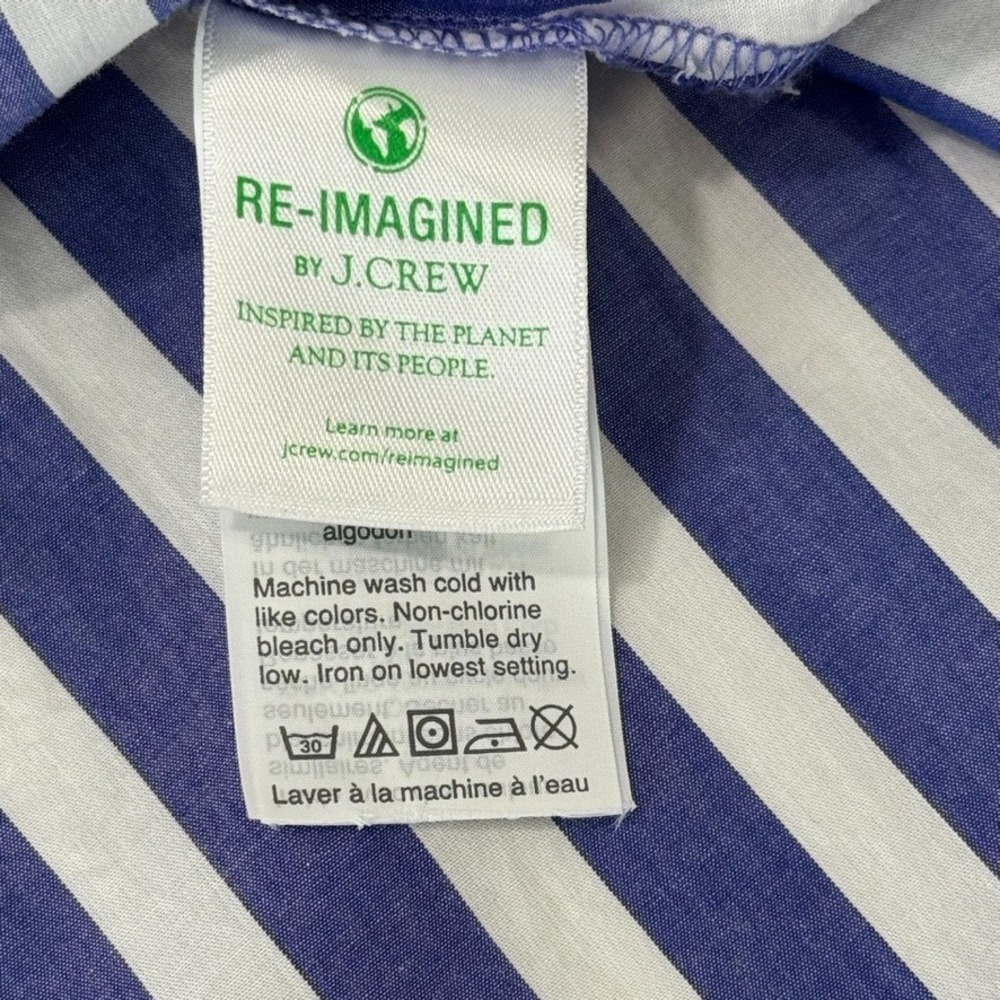 J.Crew Striped Blue White Midi Dress Cotton Poplin V-Neck Short Sleeve Size M - Picture 8 of 12
